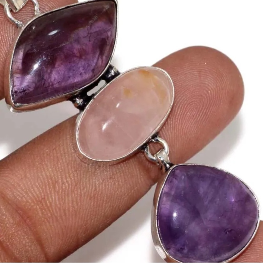 Amethyst and rose quartz pendant - Picture 2 of 2